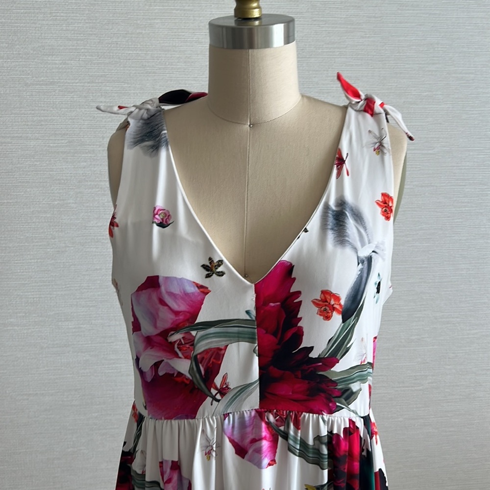 T TAHARI White Floral Maxi Dress Spring Summer Side Zip Size 6 - Picture 2 of 9
